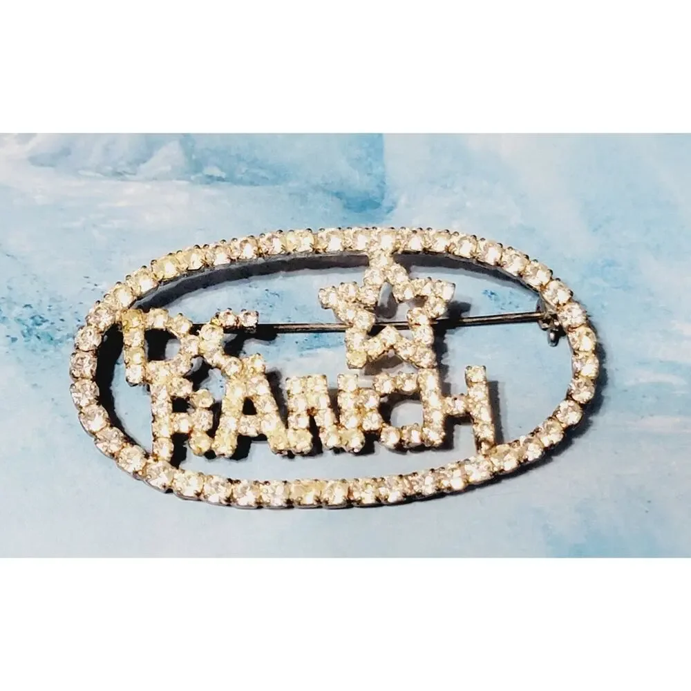 Vintage Rhinestone‎ Souvenir Brooch Pin Star DC Ranch AZ Oval Silver 2.5